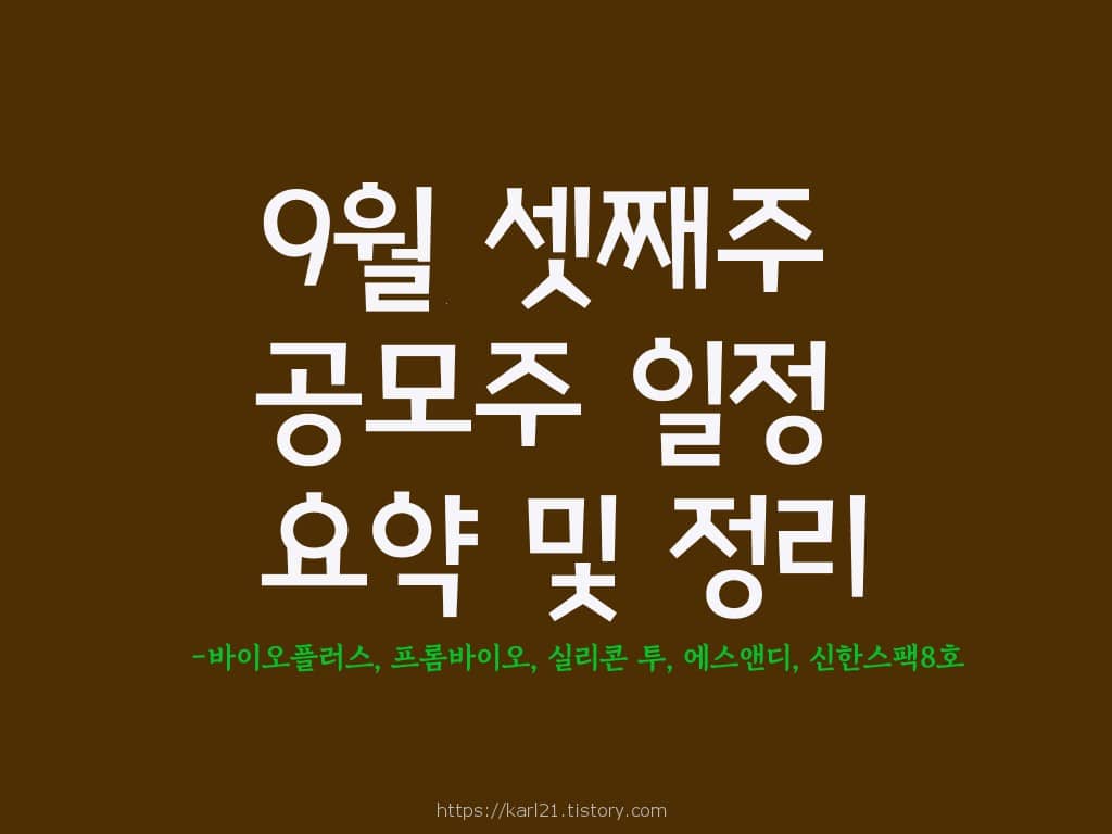 추석 전, 9월 셋째주 공모주 일정/요약 및 정리/바이오플러스, 신한스팩8호, 실리콘 투, 프롬 바이오, 에스앤디