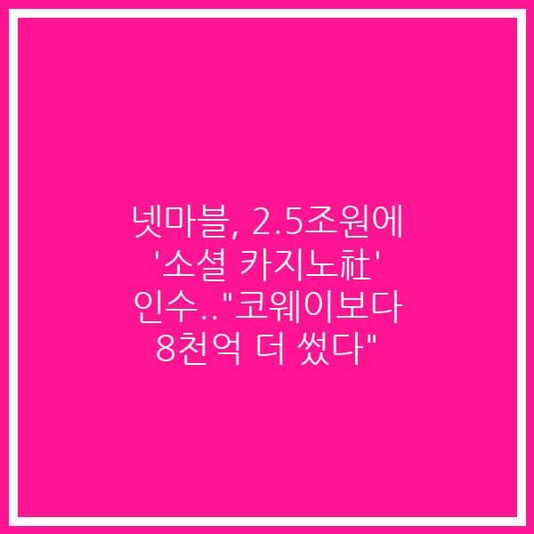 넷마블, 2.5조원에 ‘소셜 카지노社’ 인수..”코웨이보다 8천억 더 썼다”