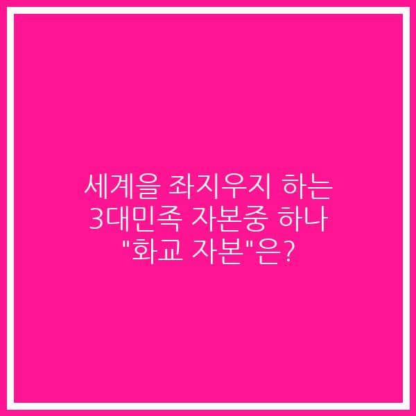 세계을 좌지우지 하는 3대민족 자본중 하나   “화교 자본”은?