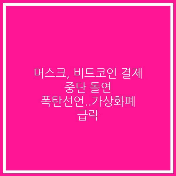 머스크, 비트코인 결제 중단 돌연 폭탄선언..가상화폐 급락