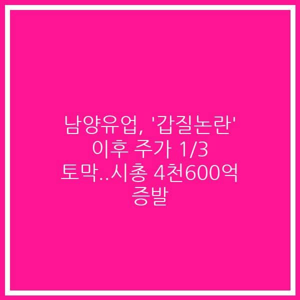 남양유업, ‘갑질논란’ 이후 주가 1/3 토막..시총 4천600억 증발