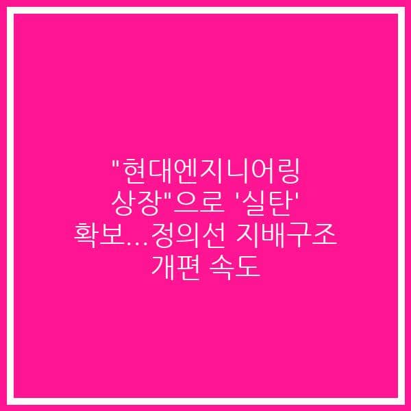 “현대엔지니어링 상장”으로 ‘실탄’ 확보…정의선 지배구조 개편 속도