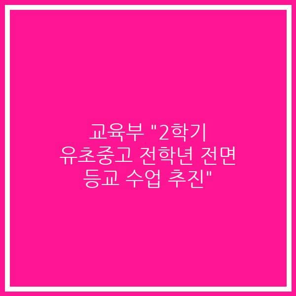 교육부 “2학기 유초중고 전학년 전면 등교 수업 추진”