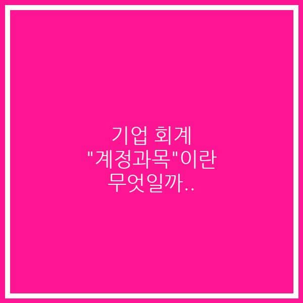 기업 회계 “계정과목”이란 무엇일까..