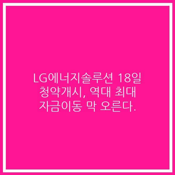 LG에너지솔루션 18일 청약개시, 역대 최대 자금이동 막 오른다.