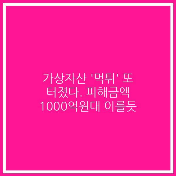 가상자산 ‘먹튀’ 또 터졌다. 피해금액 1000억원대 이를듯