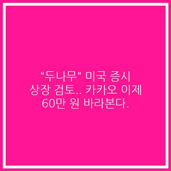 “두나무” 미국 증시 상장 검토.. 카카오 이제 60만 원 바라본다.