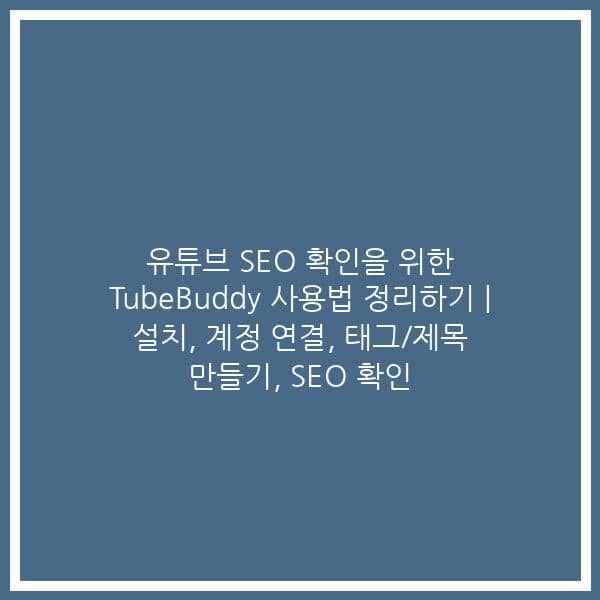 유튜브 SEO 확인을 위한 TubeBuddy 사용법 정리하기 | 설치, 계정 연결, 태그/제목 만들기, SEO 확인