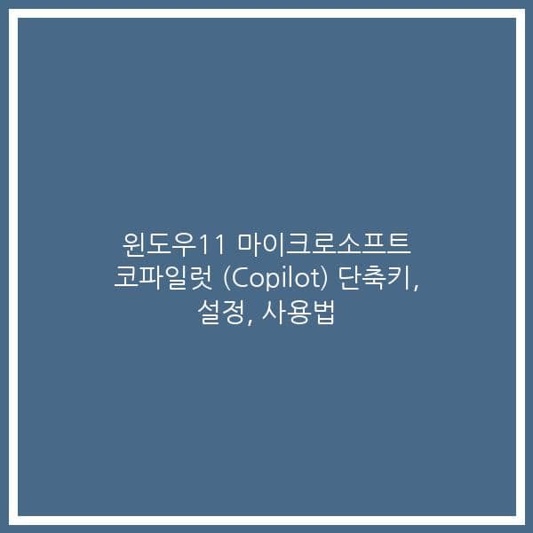 윈도우11 마이크로소프트  코파일럿 (Copilot) 단축키, 설정, 사용법